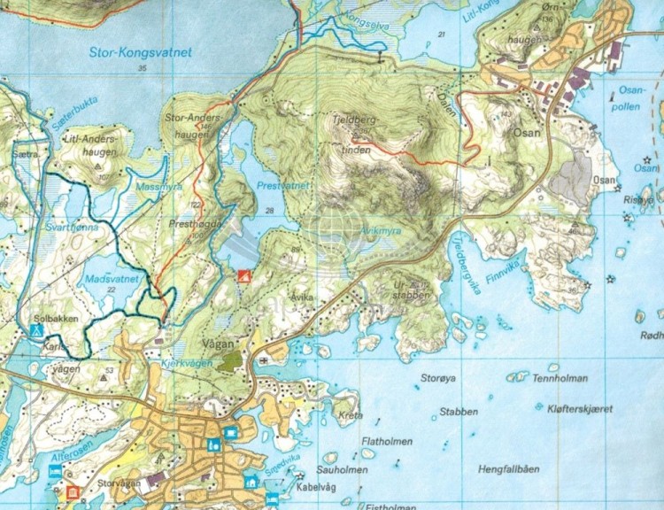 Lofoty: Austvagoya i Svolvaer 1:30 000. Wodoodporna mapa turystyczna wydawnictwa Calazo. Fragment 1