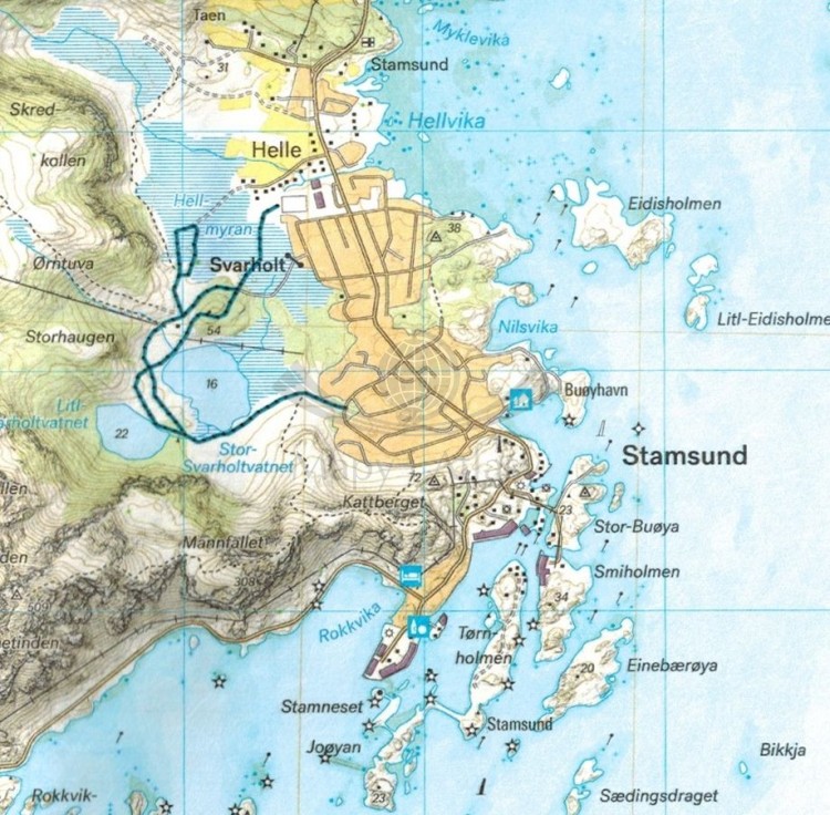 Lofoty: Vestvagoya i Leknes 1:30 000. Wodoodporna mapa turystyczna wydawnictwa Calazo. Fragment 3