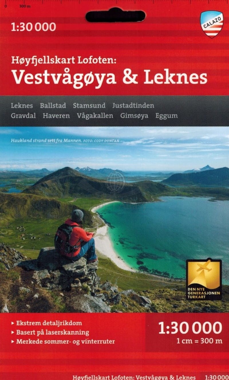 Lofoty: Vestvagoya i Leknes 1:30 000. Wodoodporna mapa turystyczna. Calazo
