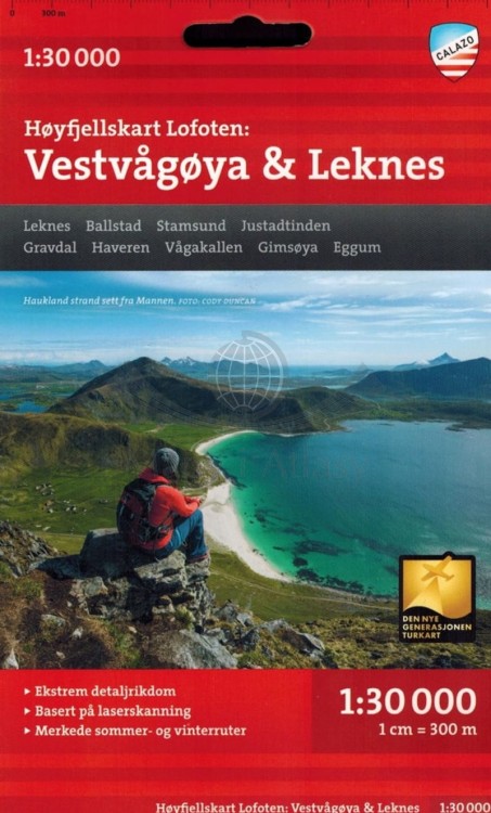 Lofoty: Vestvagoya i Leknes 1:30 000. Wodoodporna mapa turystyczna wydawnictwa Calazo. Okładka