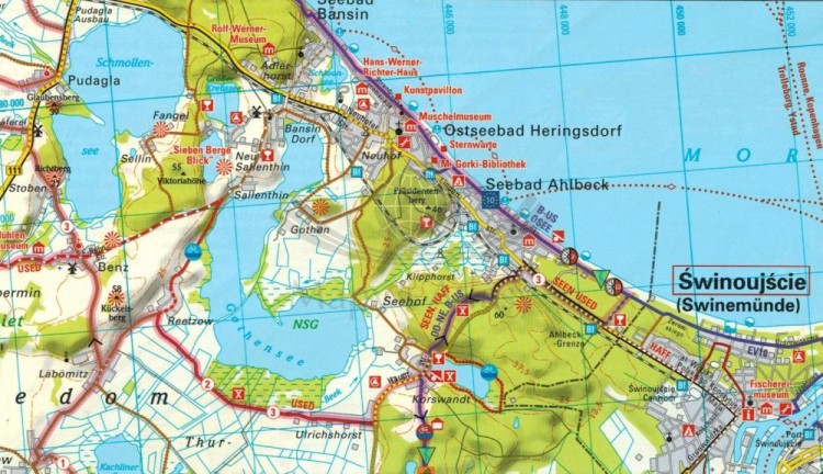 Uznam / Usedom 1:75 000. Wodoodporna mapa rowerowa wydawnictwa ADFC. Fragment 1
