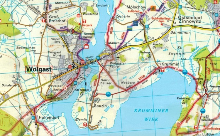 Uznam / Usedom 1:75 000. Wodoodporna mapa rowerowa wydawnictwa ADFC. Fragment 2