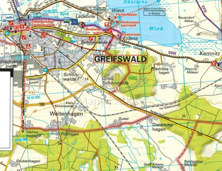 Uznam / Usedom 1:75 000. Wodoodporna mapa rowerowa wydawnictwa ADFC. Fragment 4
