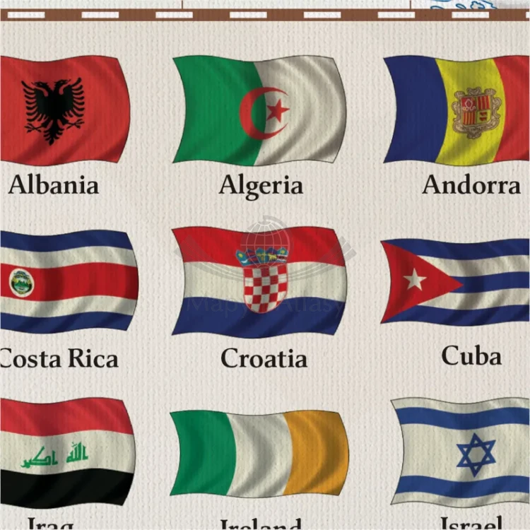 Świat 1:30 000 000. Mapa ścienna polityczna, stylizowana. Język angielski. Na płótnie Canvas. Fragment 4