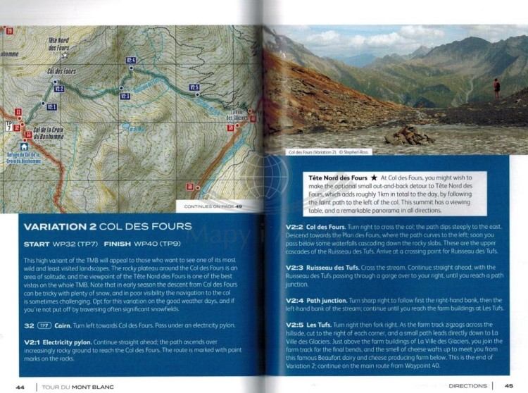 Tour du Mont Blanc. Przewodnik autorstwa Kingsley Jones. Przykładowe strony 2