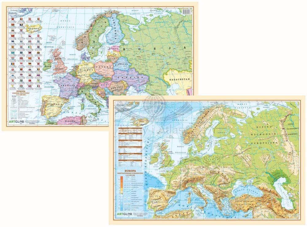 Europa. Mapa fizyczna i polityczna. Podkładka na biurko. ArtGlob