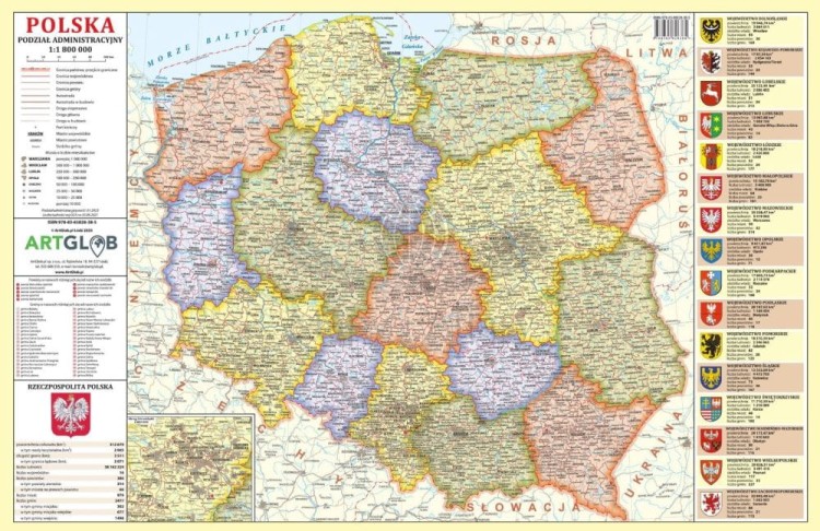 Polska. Mapa fizyczna i administracyjna. Podkładka na biurko. Okładka 1