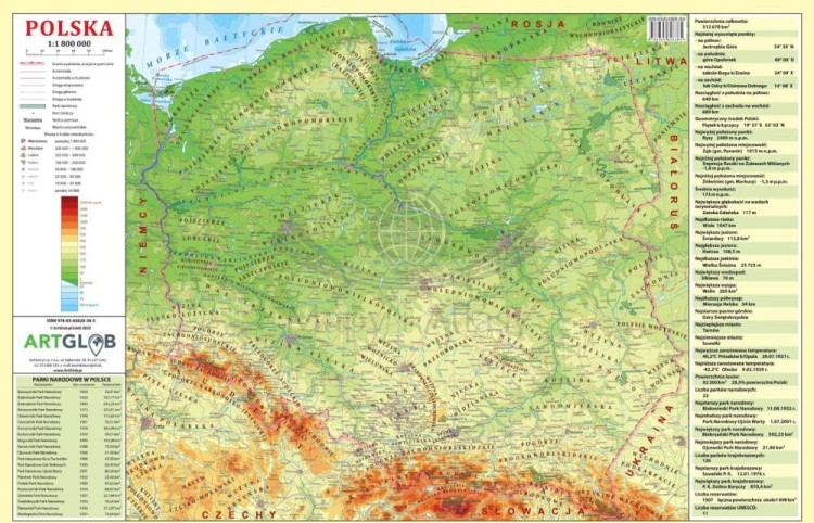 Polska. Mapa fizyczna i administracyjna. Podkładka na biurko. Okładka 2