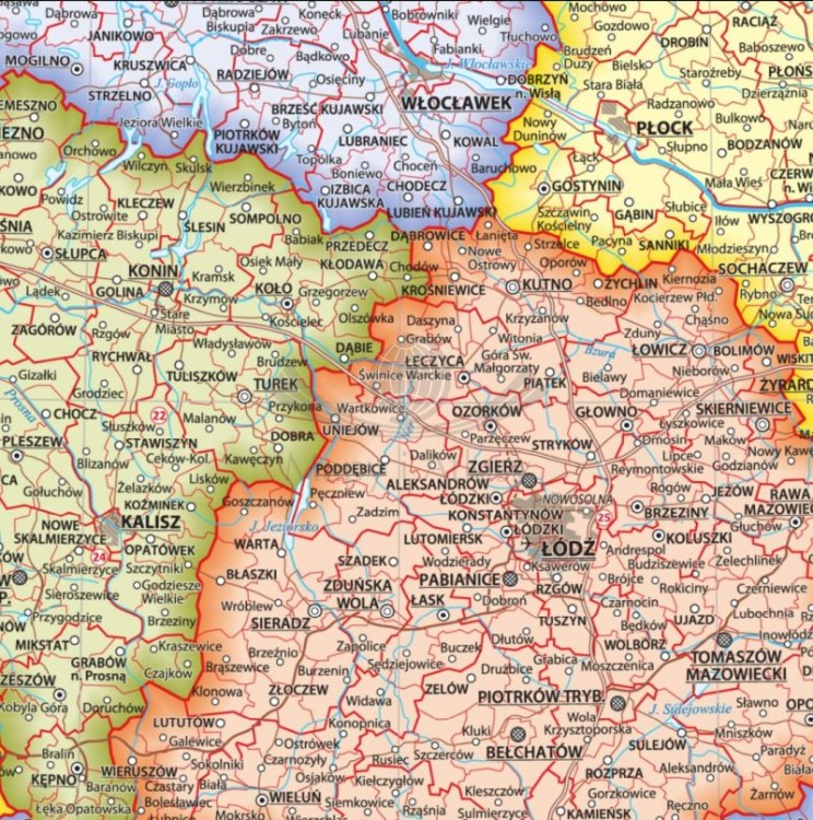 Polska. Mapa fizyczna i administracyjna. Podkładka na biurko. Fragment 1