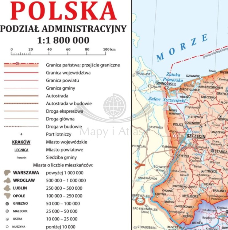 Polska. Mapa fizyczna i administracyjna. Podkładka na biurko. Legenda