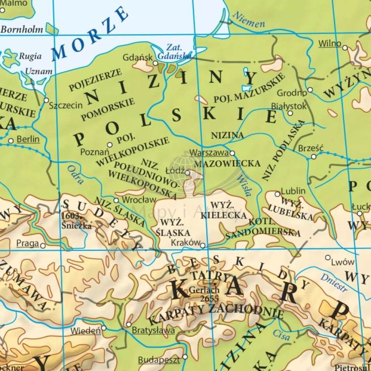 Europa. Mapa fizyczna i polityczna. Podkładka na biurko. Fragment 1