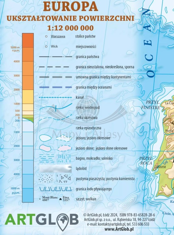 Europa. Mapa fizyczna i polityczna. Podkładka na biurko. Legenda 1