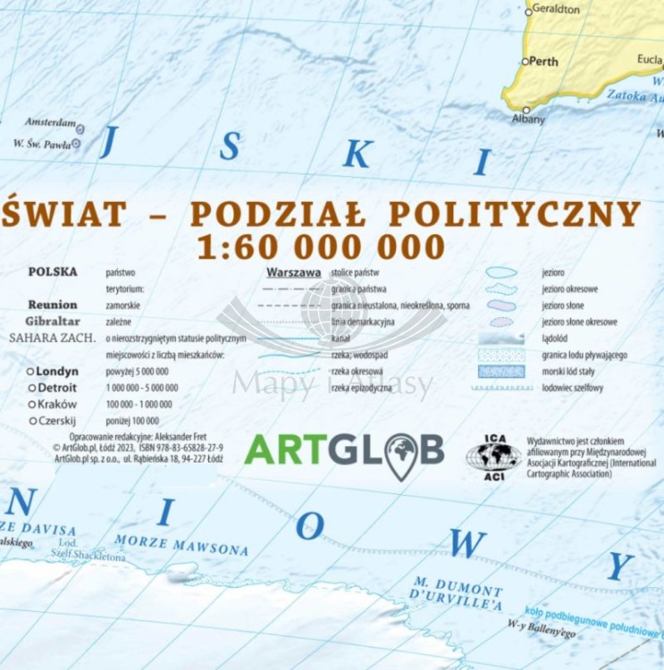 Świat. Mapa polityczna i fizyczna. Podkładka na biurko. Legenda