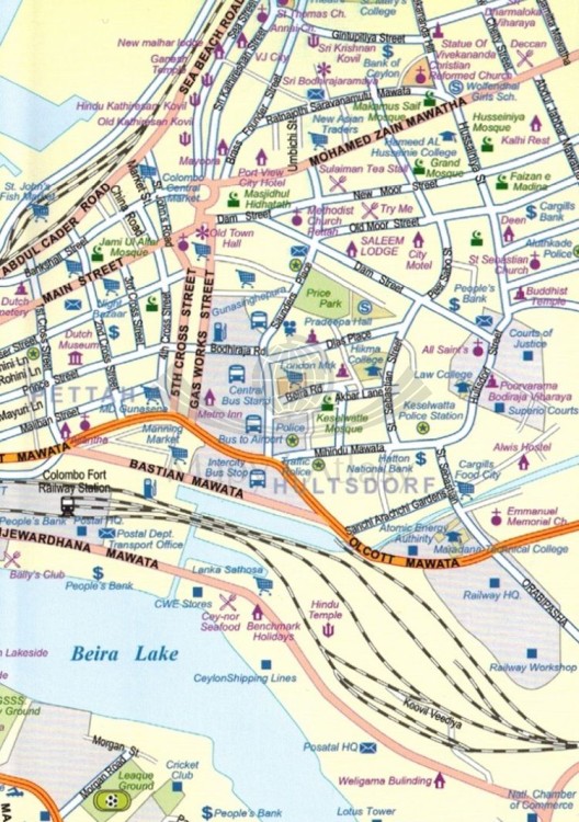 Sri Lanka i Indie południowe. Wodoodporna mapa samochodowo-turystyczna wydawnictwa ITMB. Plan miasta - przykładowy fragment