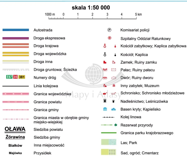 Powiat wrocławski 1:50 000. Mapa ścienna. Legenda