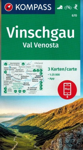 Vinschgau Val Venosta. Zestaw trzech map turystycznych wydawnictwa Kompass. Okładka zestawu