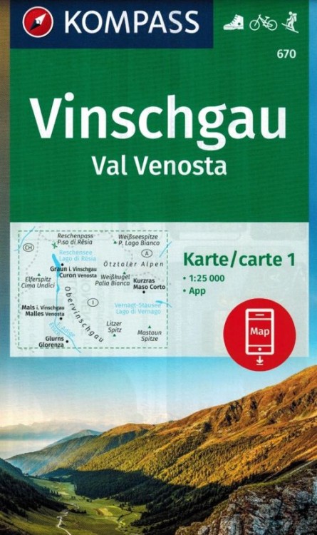 Vinschgau Val Venosta. Zestaw trzech map turystycznych wydawnictwa Kompass. Mapa 1 - okładka