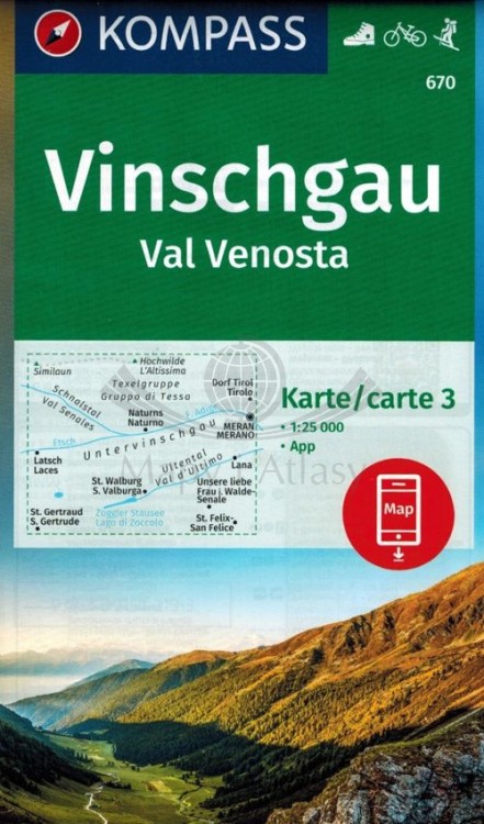Vinschgau Val Venosta. Zestaw trzech map turystycznych wydawnictwa Kompass. Mapa 3 - okładka