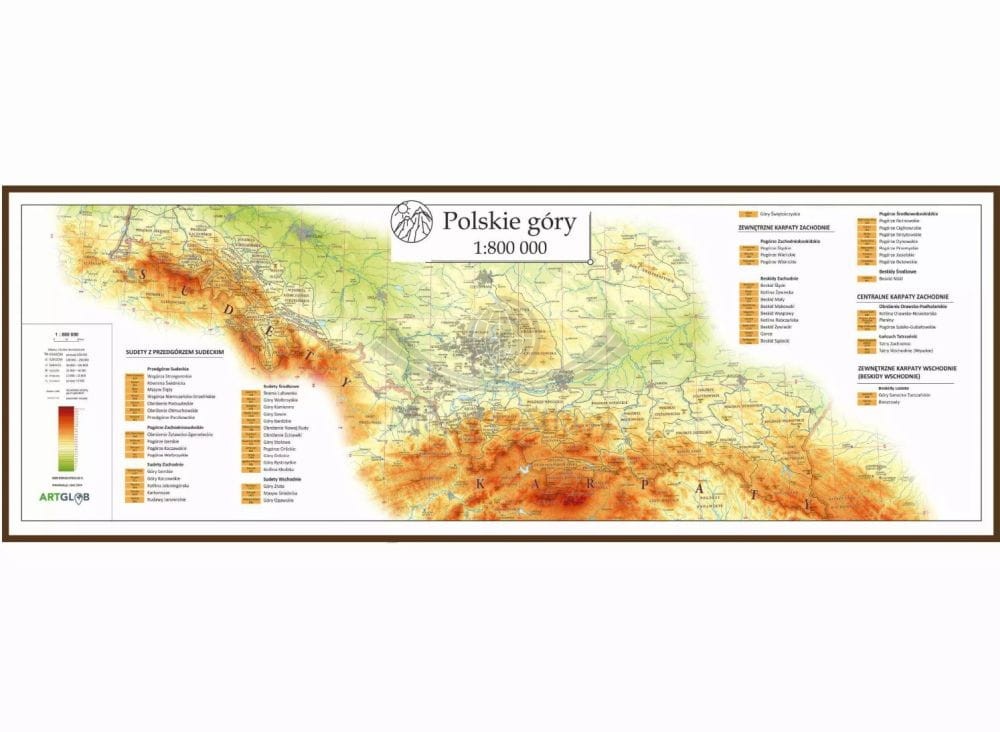 Polskie Góry 1:800 000. Sudety, Beskidy, Tatry. Mapa. Wersja do wpinania