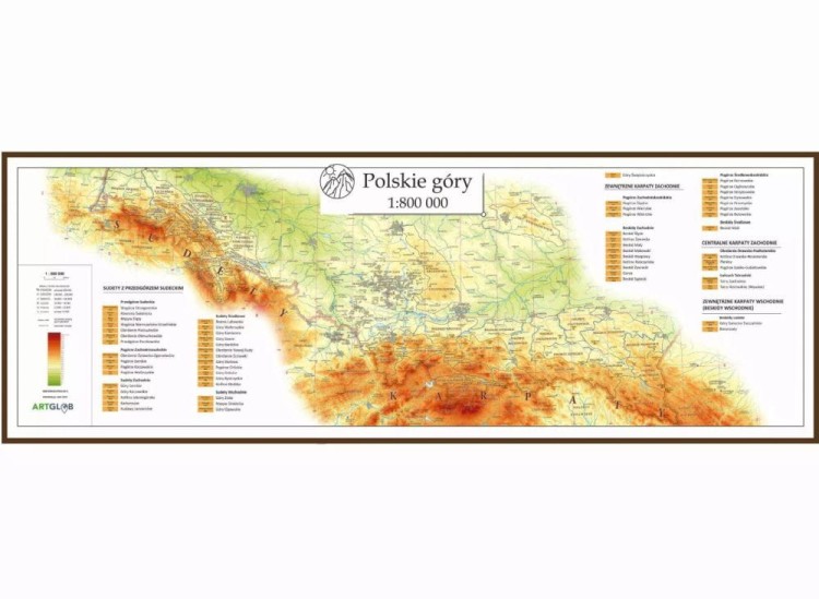 Polskie Góry 1:800 000. Sudety, Beskidy, Tatry. Mapa. Wersja do wpinania wydawnictwa ArtGlob