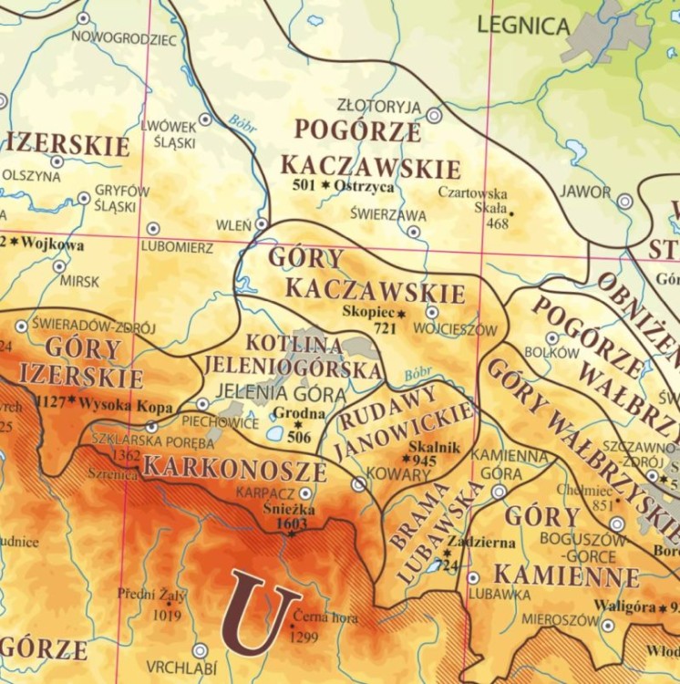 Polskie góry 1:800 000. Sudety, Beskidy, Tatry. Naklejka, mapa ścienna wydawnictwa ArtGlob. Fragment 2