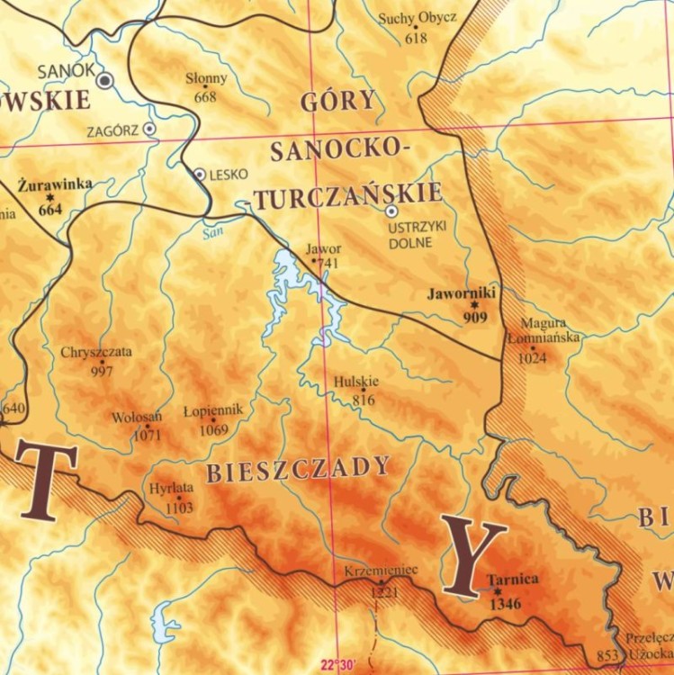 Polskie góry 1:800 000. Sudety, Beskidy, Tatry. Naklejka, mapa ścienna wydawnictwa ArtGlob. Fragment 3
