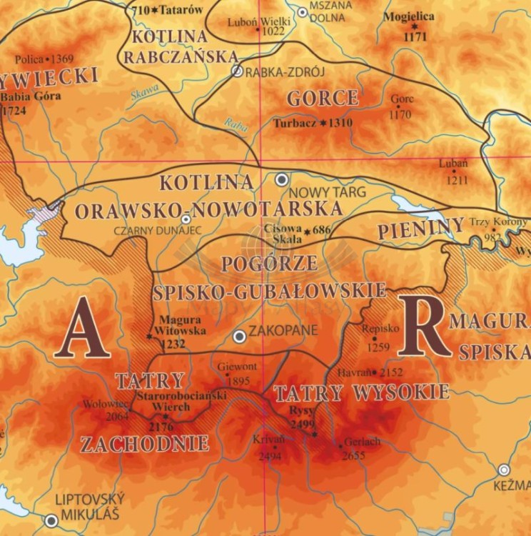 Polskie Góry 1:800 000. Sudety, Beskidy, Tatry. Mapa ścienna. Wersja magnetyczna wydawnictwa ArtGlob. Fragment 1