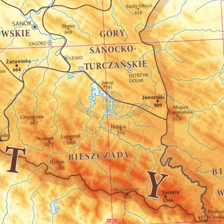 Polskie Góry 1:800 000. Sudety, Beskidy, Tatry. Mapa ścienna. Wersja magnetyczna wydawnictwa ArtGlob. Fragment 3
