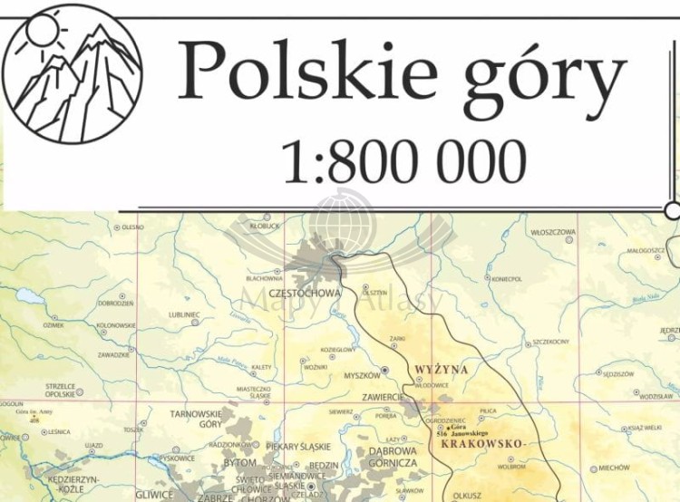 Polskie Góry 1:800 000. Sudety, Beskidy, Tatry. Mapa ścienna. Wersja magnetyczna wydawnictwa ArtGlob. Fragment 4