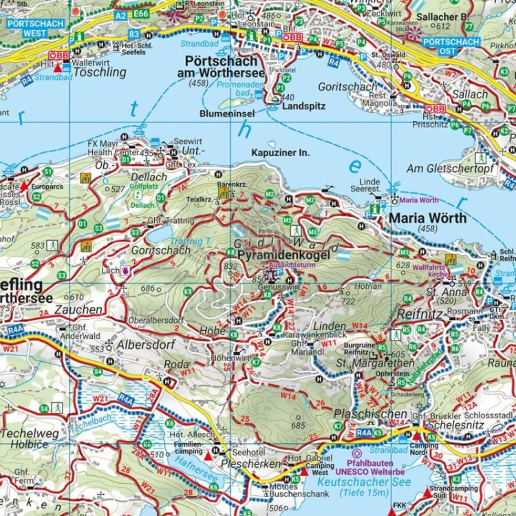 Worthersee, Klagenfurt, Karawanken. Wodoodporna mapa turystyczna WK 0233 wydawnictwa Freytag &amp; Berndt. Fragment