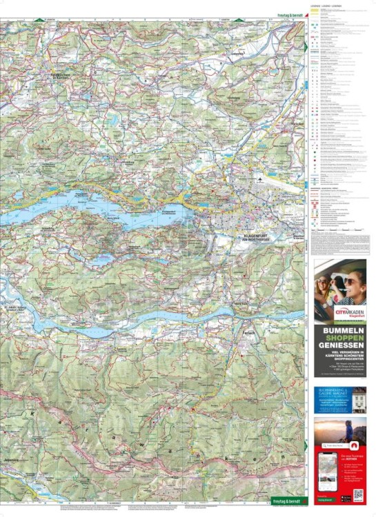 Worthersee, Klagenfurt, Karawanken. Wodoodporna mapa turystyczna WK 0233 wydawnictwa Freytag &amp; Berndt. Strona druga