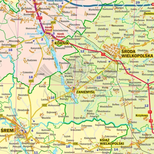 Województwo wielkopolskie. Mapa ścienna administracyjno-drogowa. Fragment 1