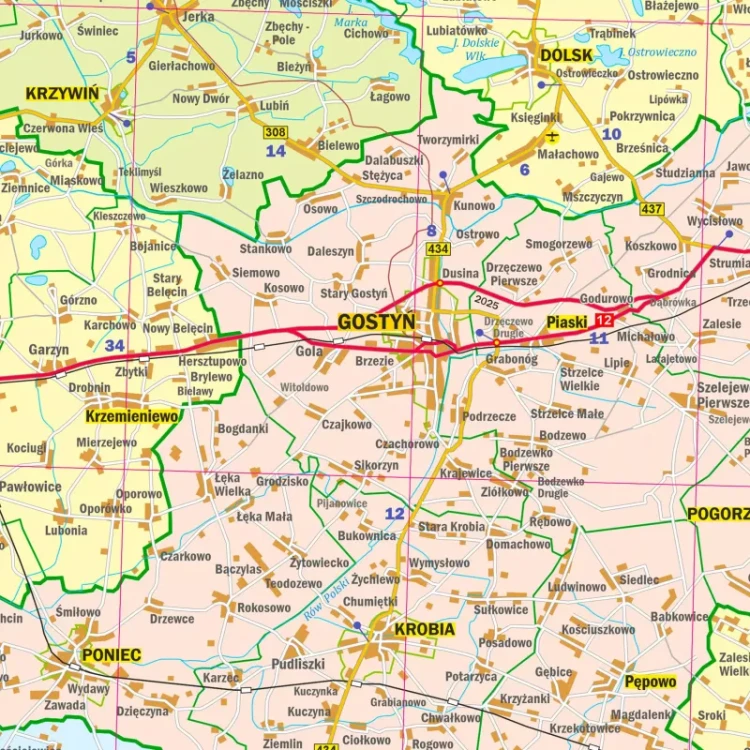 Województwo wielkopolskie. Mapa ścienna administracyjno-drogowa. Fragment 2