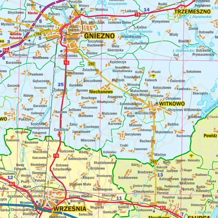 Województwo wielkopolskie. Mapa ścienna administracyjno-drogowa. Fragment 7