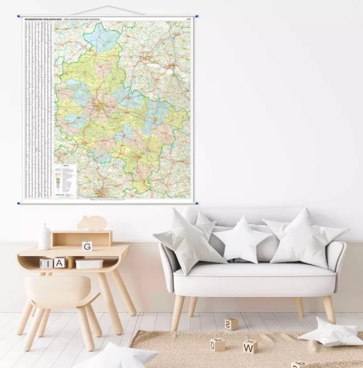 Województwo wielkopolskie. Mapa ścienna administracyjno-drogowa. Przykład aranżacji