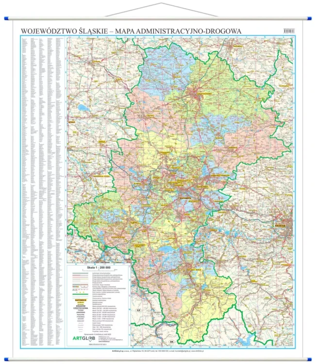 Województwo śląskie. Mapa ścienna administracyjno-drogowa