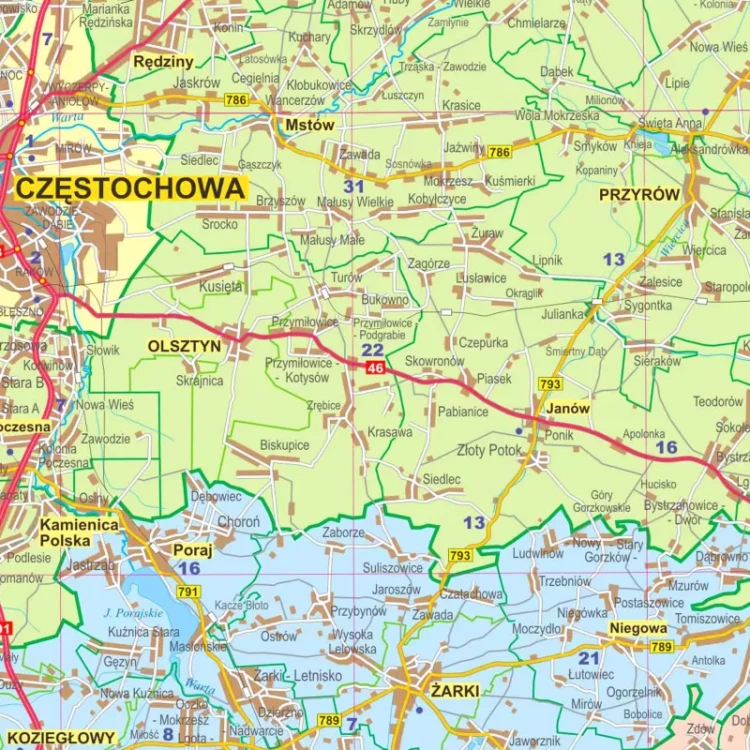 Województwo śląskie. Mapa ścienna administracyjno-drogowa. Fragment 1
