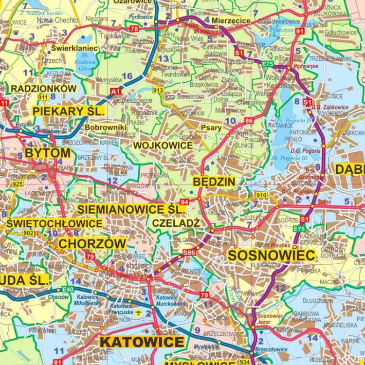 Województwo śląskie. Mapa ścienna administracyjno-drogowa. Fragment 2
