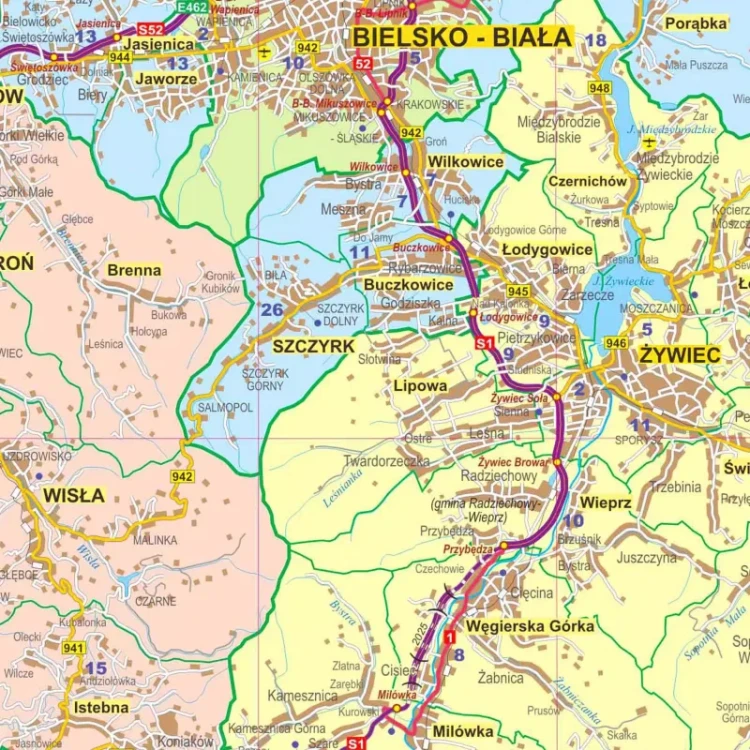 Województwo śląskie. Mapa ścienna administracyjno-drogowa. Fragment 4