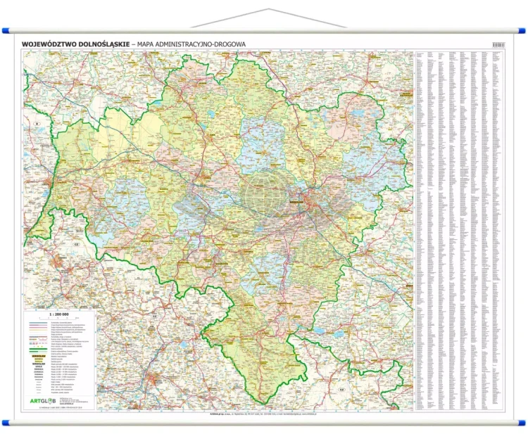 Województwo dolnośląskie. Mapa ścienna administracyjno-drogowa