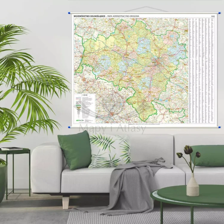 Województwo dolnośląskie. Mapa ścienna administracyjno-drogowa. Przykład aranżacji