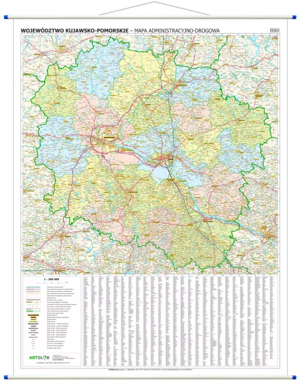 Województwo kujawsko-pomorskie. Mapa ścienna administracyjno-drogowa