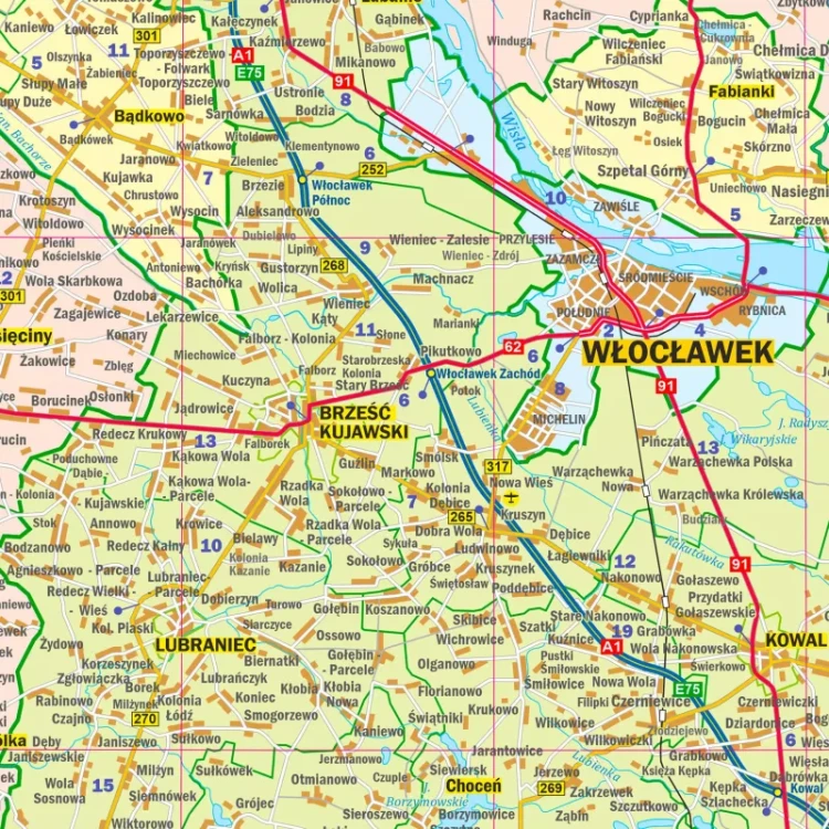 Województwo kujawsko-pomorskie. Mapa ścienna administracyjno-drogowa. Fragment 5
