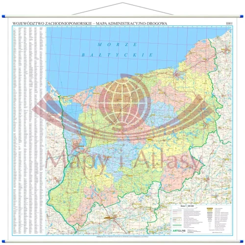 Województwo zachodniopomorskie. Mapa ścienna administracyjno-drogowa