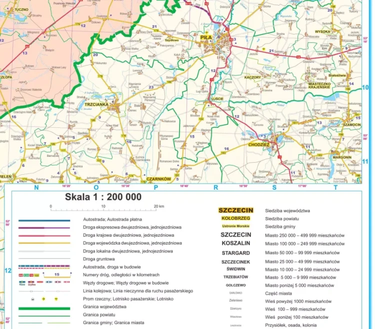 Województwo zachodniopomorskie. Mapa ścienna administracyjno-drogowa. Legenda