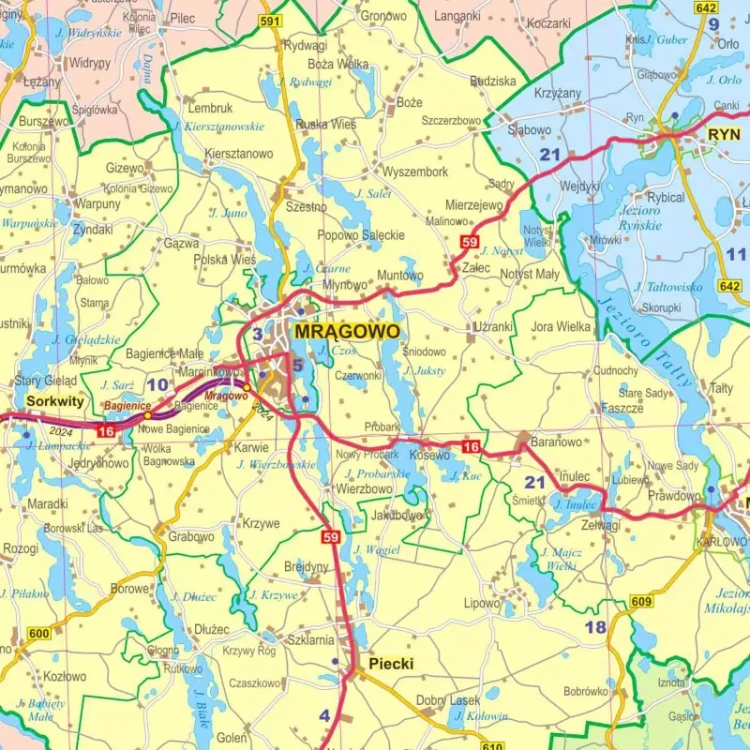 Województwo warmińsko-mazurskie. Mapa ścienna administracyjno-drogowa. Fragment 2