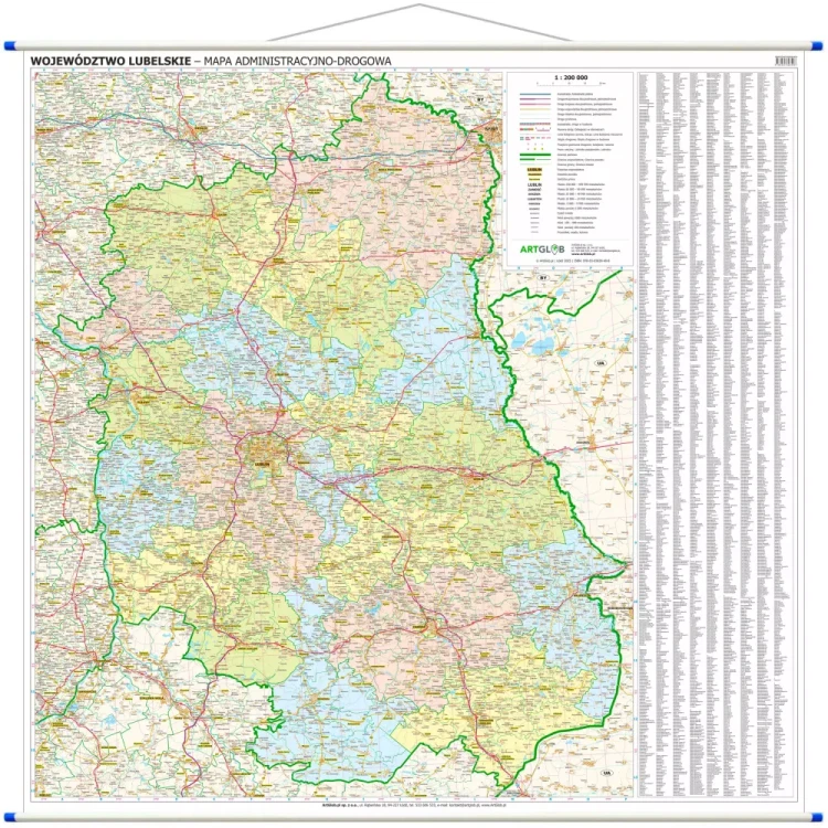 Województwo lubelskie 1:200 000. Mapa ścienna administracyjno-drogowa