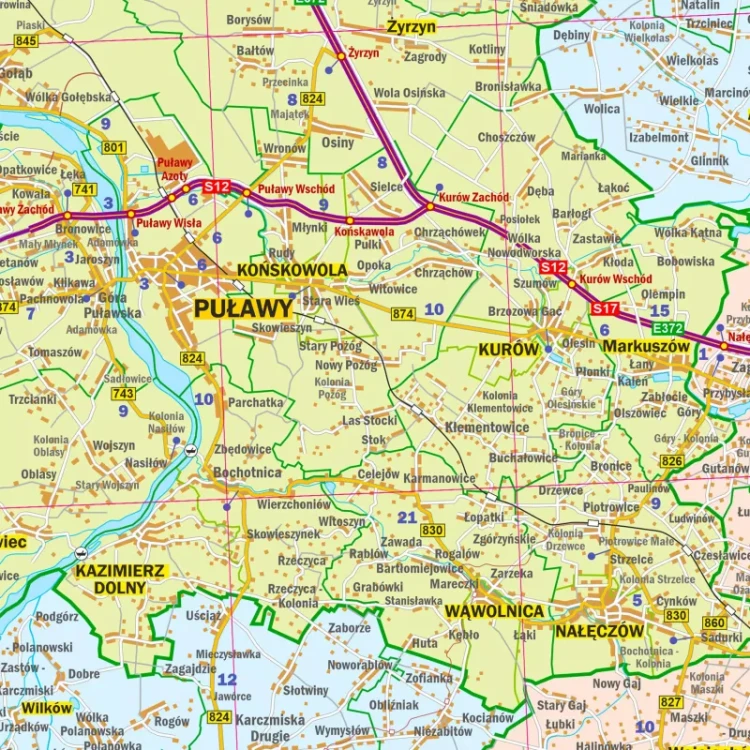 Województwo lubelskie 1:200 000. Mapa ścienna administracyjno-drogowa. Fragment 1