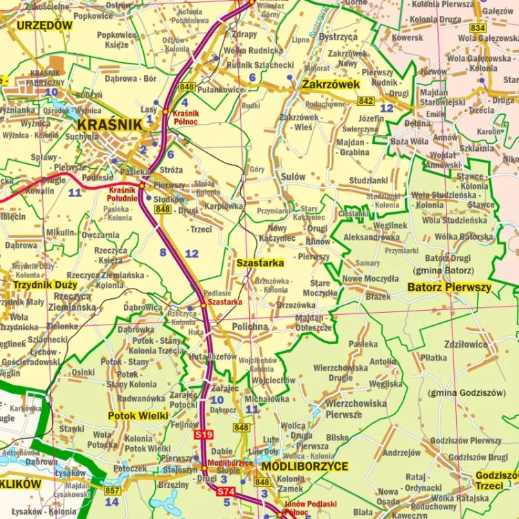 Województwo lubelskie 1:200 000. Mapa ścienna administracyjno-drogowa. Fragment 2