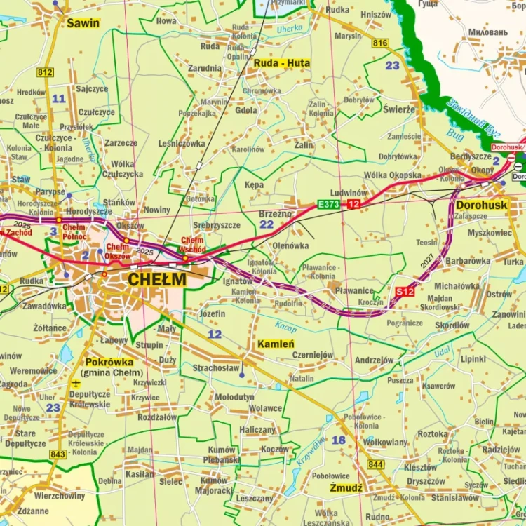 Województwo lubelskie 1:200 000. Mapa ścienna administracyjno-drogowa. Fragment 3